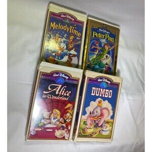 VHS Disney 4 Bundle Set - Alice in Wonderland, Dumbo, Melody Time, Peter Pan